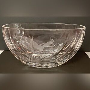 Vintage Crystal Glass Oval Bowl with Etched Eagle Bowl 10.6"x 5"x 5" tall Heavy